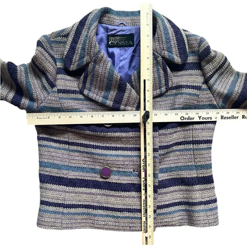 Vintage Purple Blue Tan Striped Tweed Skirt Suit Japanese 90s 6 Cynsia Command